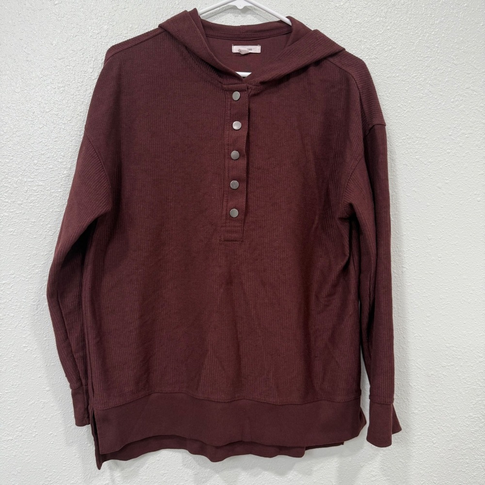 Maurices Burgundy‎ Ribbed Henley Hooded Sweatshirt Pullover Women's Size S